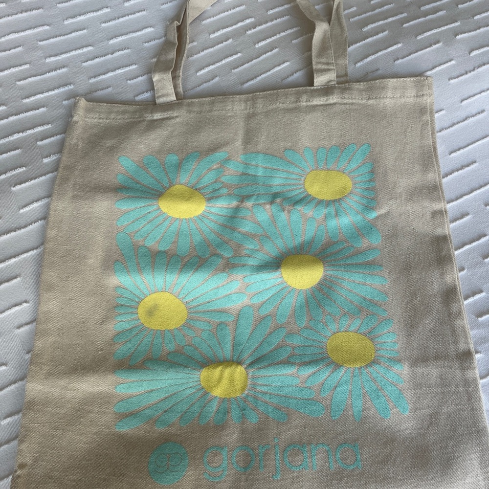 Gorjana Tan and Yellow Canvas Tote with Floral Design